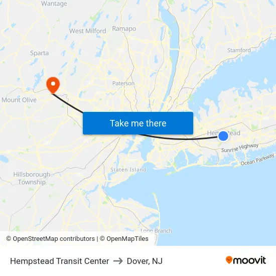 Hempstead Transit Center to Dover, NJ map