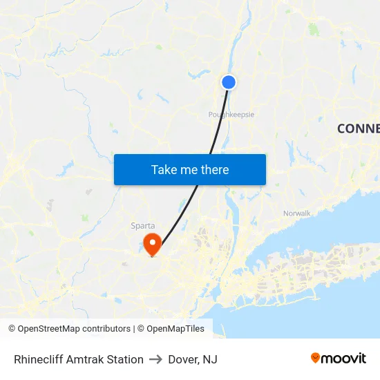 Rhinecliff Amtrak Station to Dover, NJ map