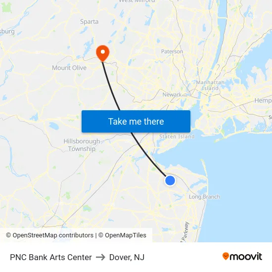 PNC Bank Arts Center to Dover, NJ map