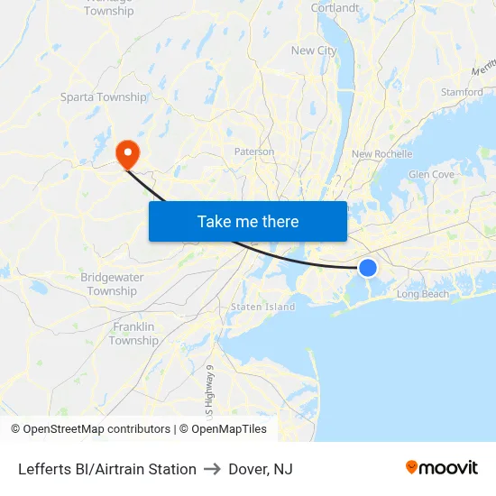 Lefferts Bl/Airtrain Station to Dover, NJ map