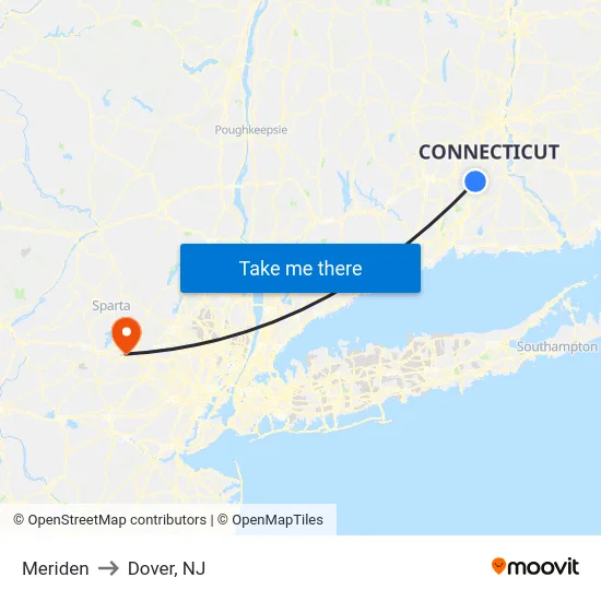 Meriden to Dover, NJ map