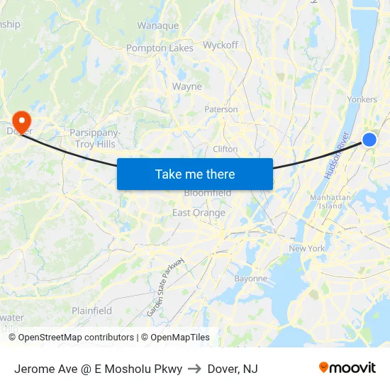 Jerome Ave @ E Mosholu Pkwy to Dover, NJ map
