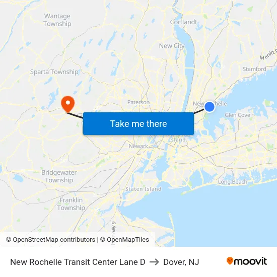 New Rochelle Transit Center Lane D to Dover, NJ map