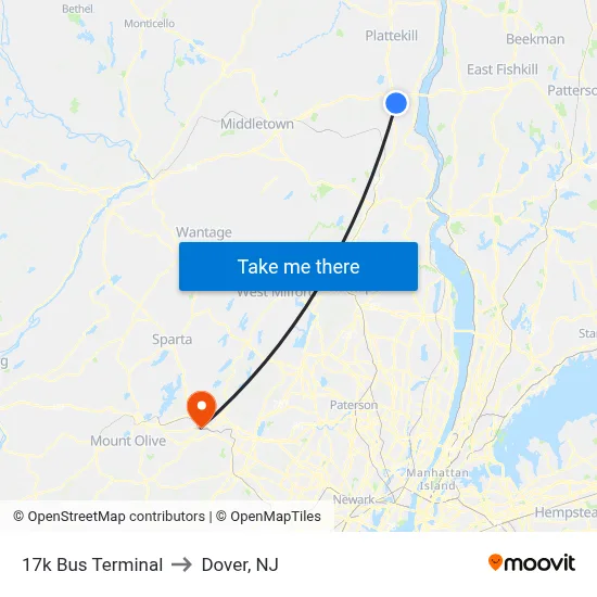 17k Bus Terminal to Dover, NJ map
