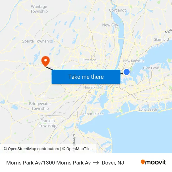 Morris Park Av/1300 Morris Park Av to Dover, NJ map