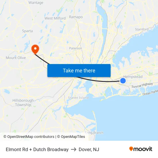Elmont Rd + Dutch Broadway to Dover, NJ map