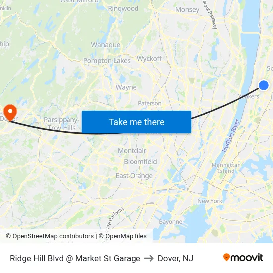 Ridge Hill Blvd @ Market St Garage to Dover, NJ map