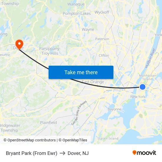 Bryant Park (From Ewr) to Dover, NJ map