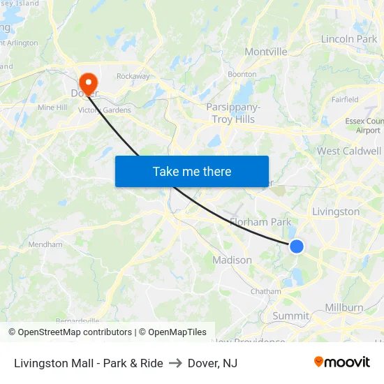Livingston Mall - Park & Ride to Dover, NJ map