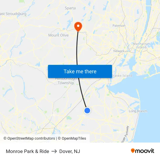 Monroe Park & Ride to Dover, NJ map