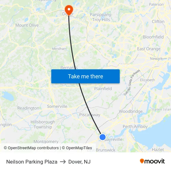 Neilson Parking Plaza to Dover, NJ map