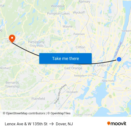 Lenox Ave & W 135th St to Dover, NJ map