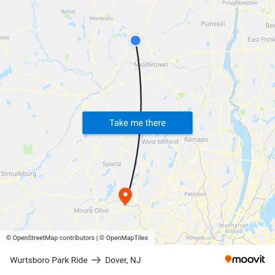 Wurtsboro Park Ride to Dover, NJ map