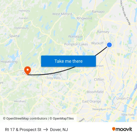 Rt 17 & Prospect St to Dover, NJ map