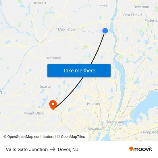 Vails Gate Junction to Dover, NJ map