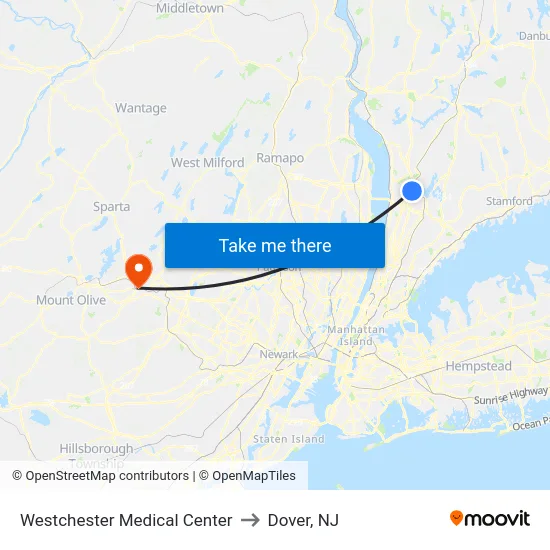 Westchester Medical Center to Dover, NJ map