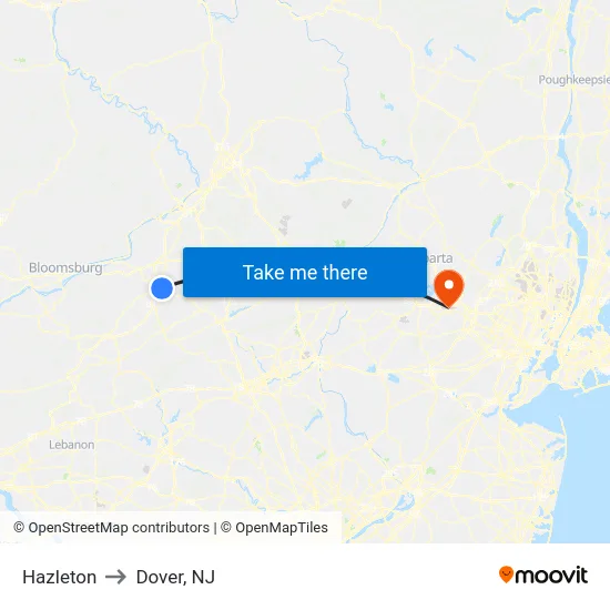 Hazleton to Dover, NJ map