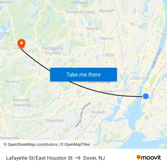 Lafayette St/East Houston St to Dover, NJ map