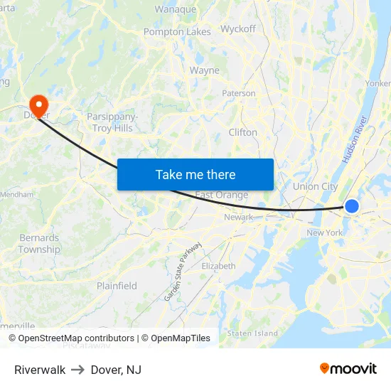 Riverwalk to Dover, NJ map