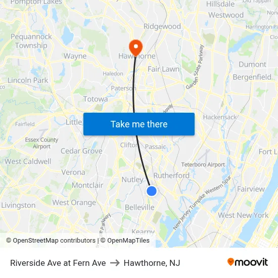 Riverside Ave at Fern Ave to Hawthorne, NJ map