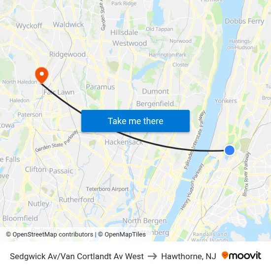 Sedgwick Av/Van Cortlandt Av West to Hawthorne, NJ map