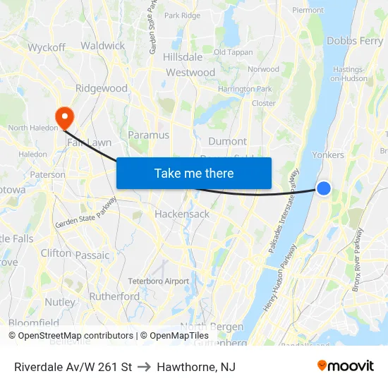Riverdale Av/W 261 St to Hawthorne, NJ map