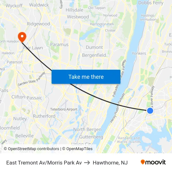 East Tremont Av/Morris Park Av to Hawthorne, NJ map