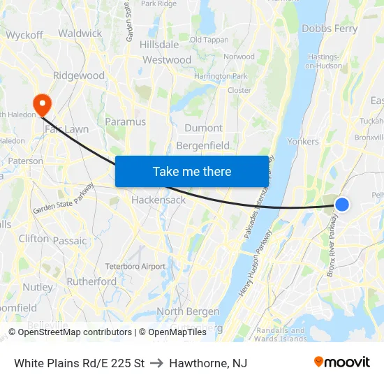 White Plains Rd/E 225 St to Hawthorne, NJ map