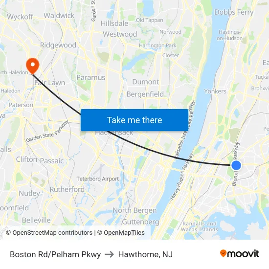 Boston Rd/Pelham Pkwy to Hawthorne, NJ map