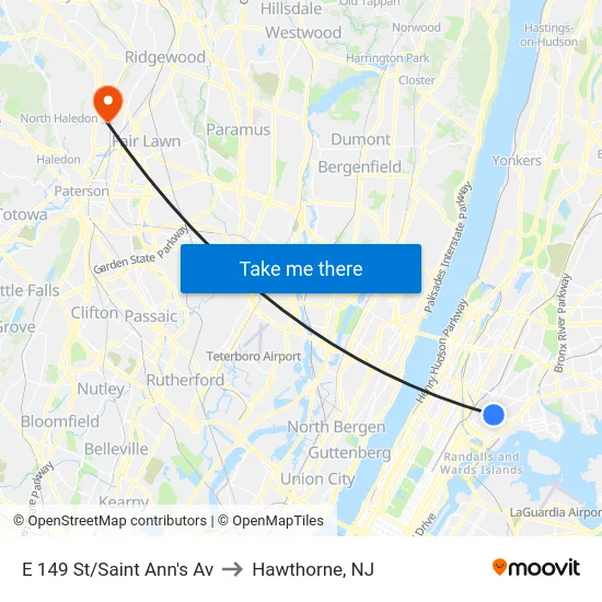 E 149 St/Saint Ann's Av to Hawthorne, NJ map