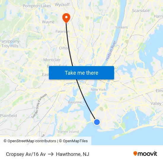 Cropsey Av/16 Av to Hawthorne, NJ map