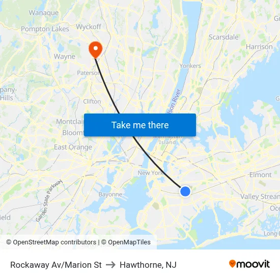 Rockaway Av/Marion St to Hawthorne, NJ map