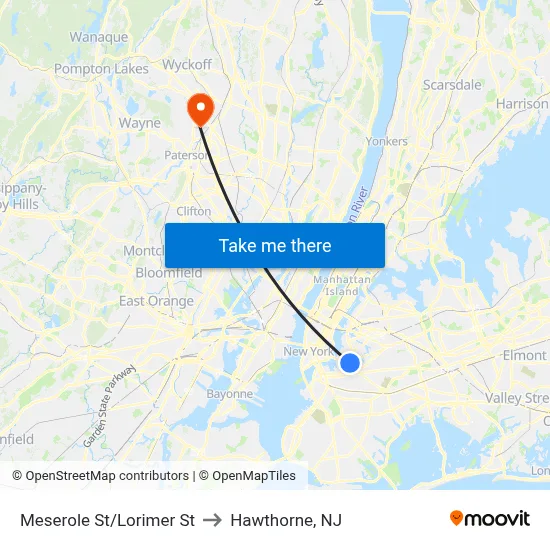 Meserole St/Lorimer St to Hawthorne, NJ map