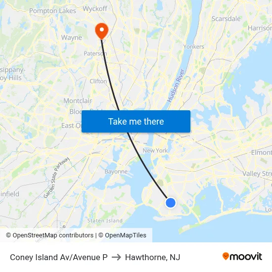 Coney Island Av/Avenue P to Hawthorne, NJ map