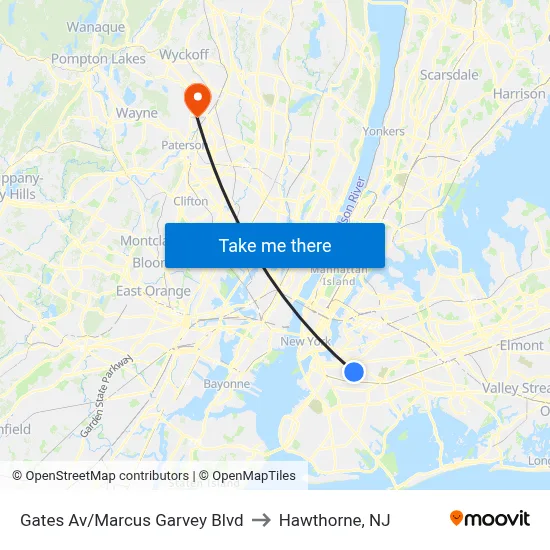Gates Av/Marcus Garvey Blvd to Hawthorne, NJ map