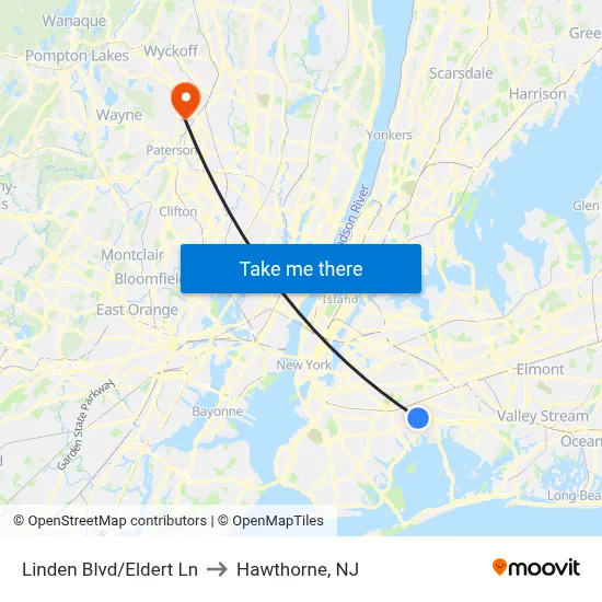 Linden Blvd/Eldert Ln to Hawthorne, NJ map