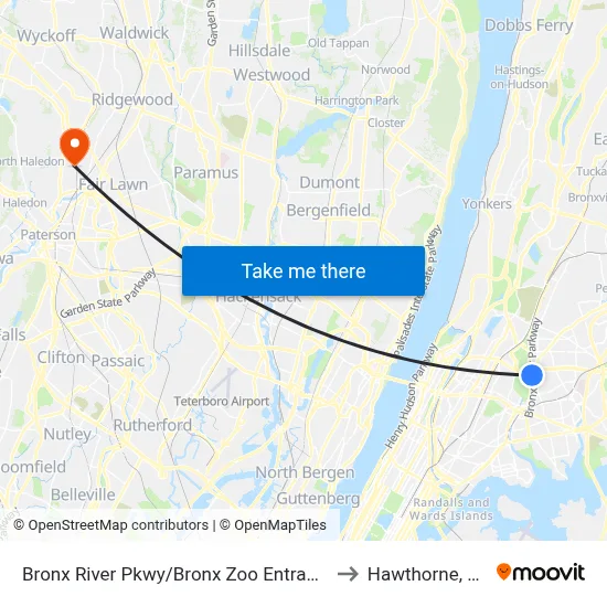 Bronx River Pkwy/Bronx Zoo Entrance to Hawthorne, NJ map