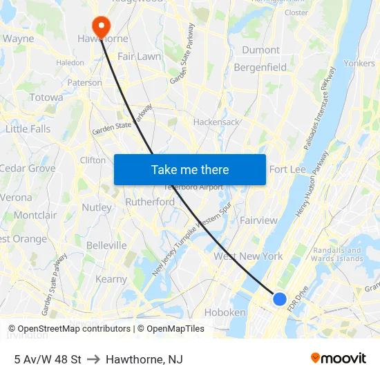 5 Av/W 48 St to Hawthorne, NJ map