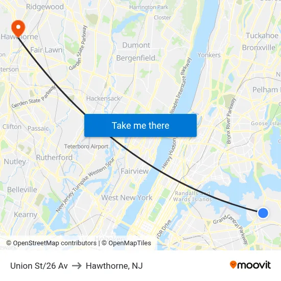 Union St/26 Av to Hawthorne, NJ map