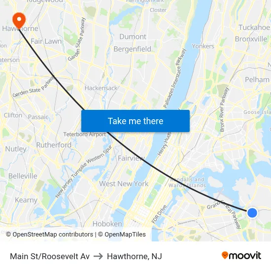 Main St/Roosevelt Av to Hawthorne, NJ map