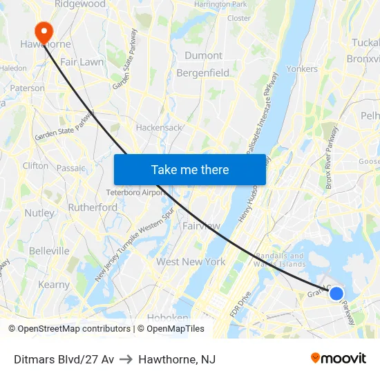 Ditmars Blvd/27 Av to Hawthorne, NJ map