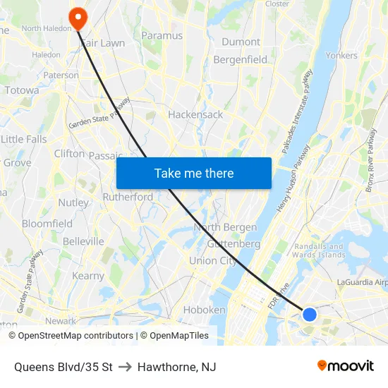 Queens Blvd/35 St to Hawthorne, NJ map