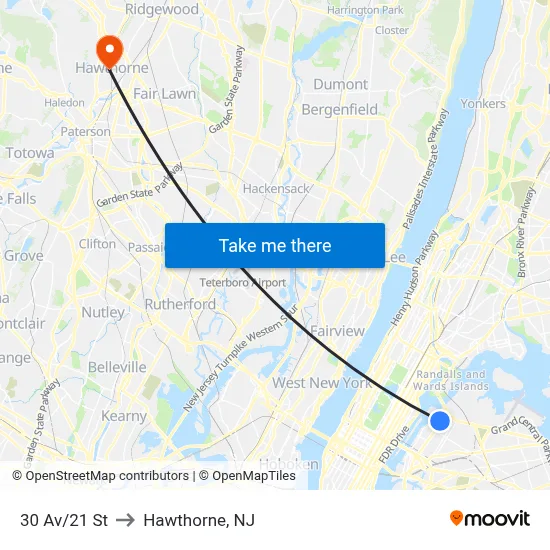 30 Av/21 St to Hawthorne, NJ map