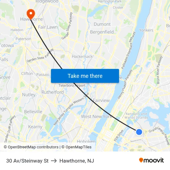 30 Av/Steinway St to Hawthorne, NJ map