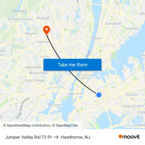 Juniper Valley Rd/73 Pl to Hawthorne, NJ map
