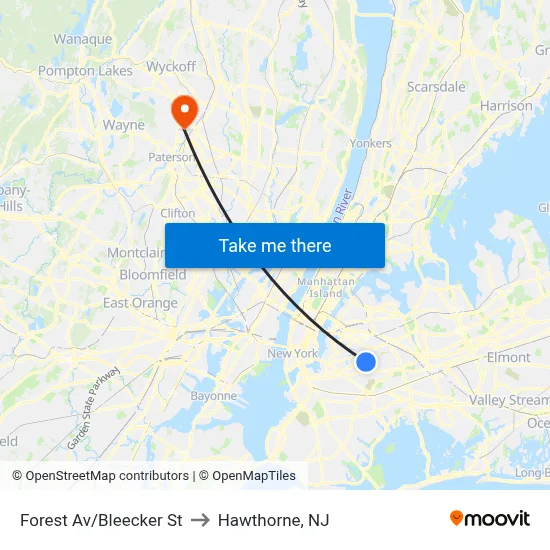 Forest Av/Bleecker St to Hawthorne, NJ map