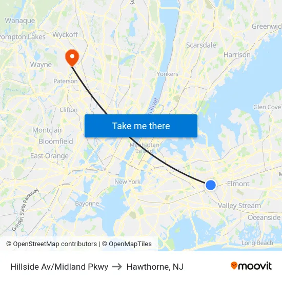 Hillside Av/Midland Pkwy to Hawthorne, NJ map