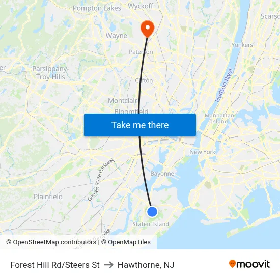 Forest Hill Rd/Steers  St to Hawthorne, NJ map