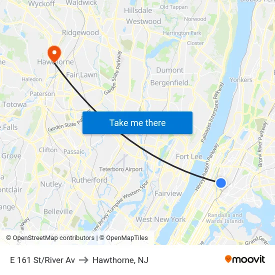 E 161 St/River Av to Hawthorne, NJ map