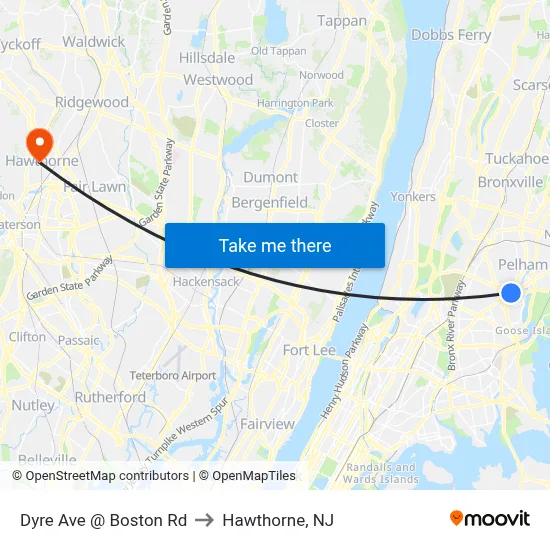 Dyre Ave @ Boston Rd to Hawthorne, NJ map